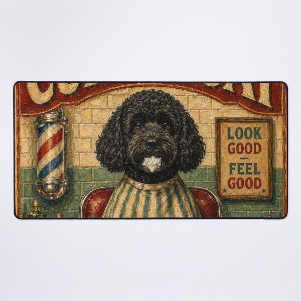 Item preview, Vintage Dog Barber Shop Art - The Curly Coat Premium Grooming designed and sold by Cockapoo Society.