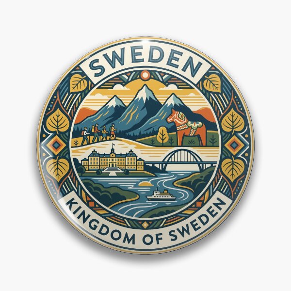 Item preview, Sweden Dala Horse Illustration Travel Art Badge designed and sold by KrisSidDesigns.