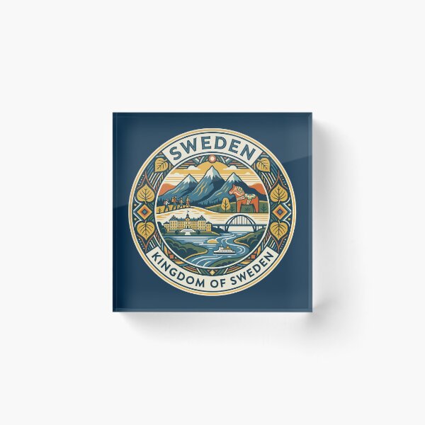Item preview, Sweden Dala Horse Illustration Travel Art Badge designed and sold by KrisSidDesigns.