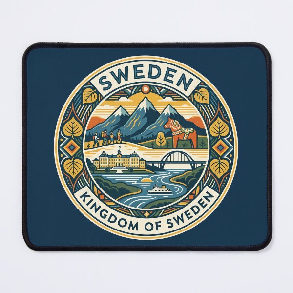 Item preview, Sweden Dala Horse Illustration Travel Art Badge designed and sold by KrisSidDesigns.