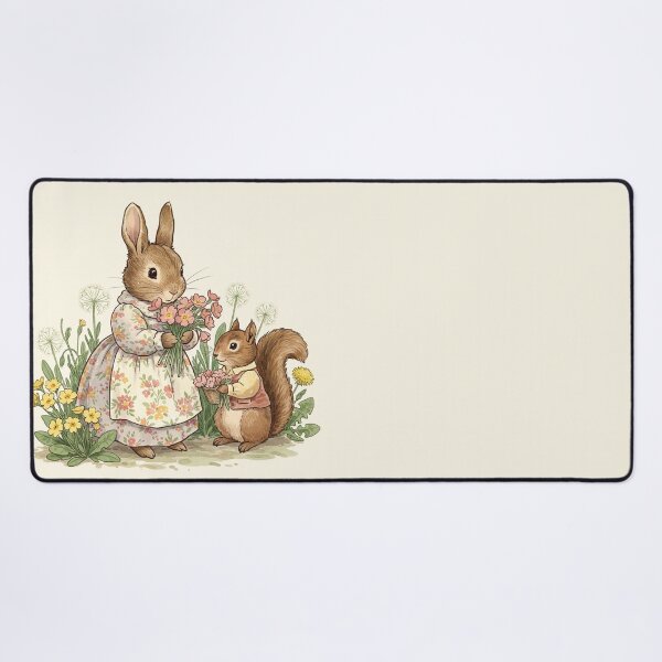 Item preview, Vintage Watercolor Bunny and Squirrel with Flowers designed and sold by Pasteltone.