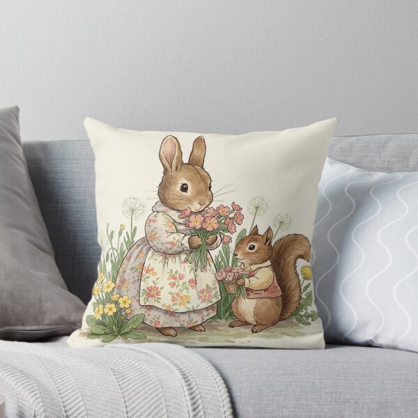 Item preview, Vintage Watercolor Bunny and Squirrel with Flowers designed and sold by Pasteltone.