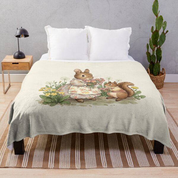 Item preview, Vintage Watercolor Bunny and Squirrel with Flowers designed and sold by Pasteltone.