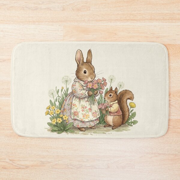 Item preview, Vintage Watercolor Bunny and Squirrel with Flowers designed and sold by Pasteltone.