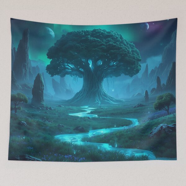 Item preview, Sacred Tree Fantasy Alien Valley Landscape designed and sold by Luminous Wilds.