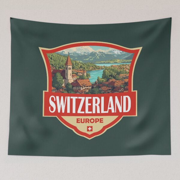 Item preview, Switzerland Illustration Retro Badge designed and sold by KrisSidDesigns.