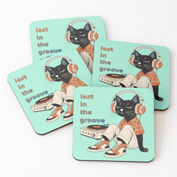 Item preview, Lost in the Groove - Retro Black Cat Listening to Vinyl Record designed and sold by Analog Threads & Goods.