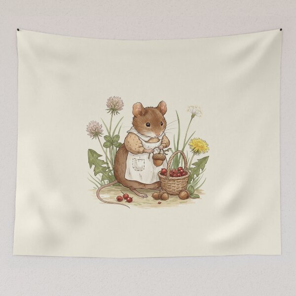 Item preview, Little Mouse Gathering Acorns Illustration designed and sold by Pasteltone.