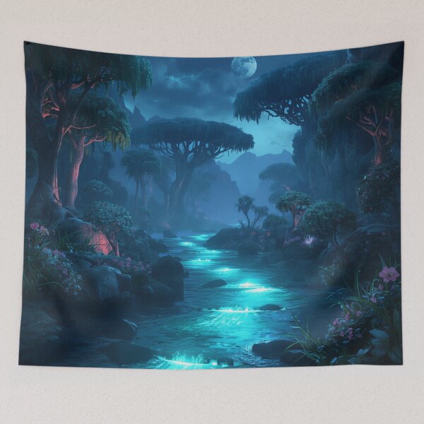 Item preview, Moonlit Spirit River Fantasy Alien Landscape designed and sold by Luminous Wilds.