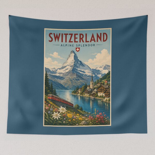 Item preview, Switzerland Illustration Travel Art Vintage designed and sold by KrisSidDesigns.