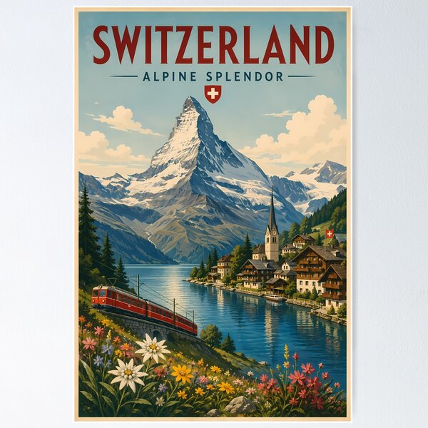 Item preview, Switzerland Illustration Travel Art Vintage designed and sold by KrisSidDesigns.