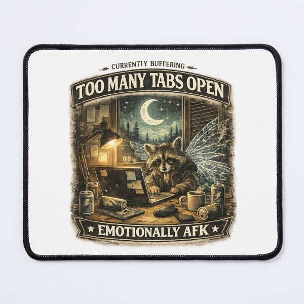 Item preview, Currently Buffering – Too Many Tabs Open | Funny Raccoon Meme Aesthetic | Emotional AFK designed and sold by MartBook.