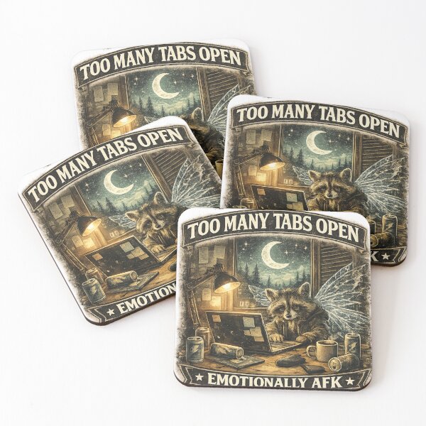 Item preview, Currently Buffering – Too Many Tabs Open | Funny Raccoon Meme Aesthetic | Emotional AFK designed and sold by MartBook.