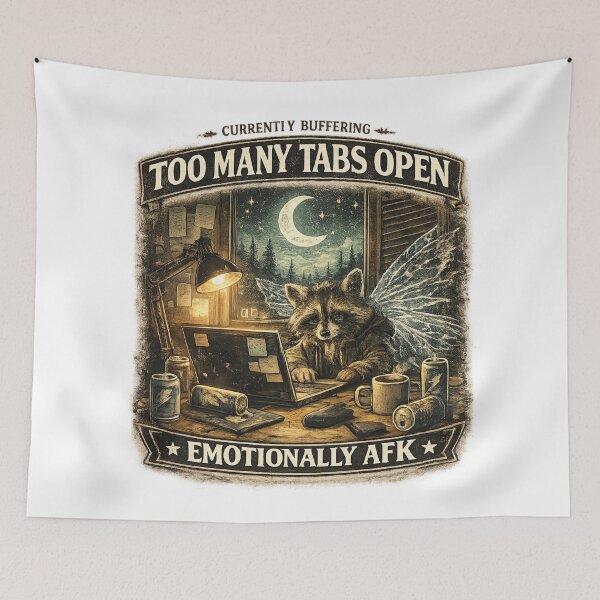 Item preview, Currently Buffering – Too Many Tabs Open | Funny Raccoon Meme Aesthetic | Emotional AFK designed and sold by MartBook.