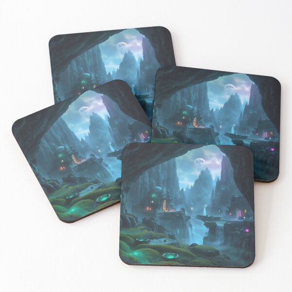 Item preview, Bioluminescent Canyon Temple Fantasy Landscape designed and sold by Luminous Wilds.