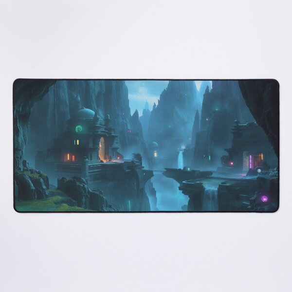 Item preview, Bioluminescent Canyon Temple Fantasy Landscape designed and sold by Luminous Wilds.