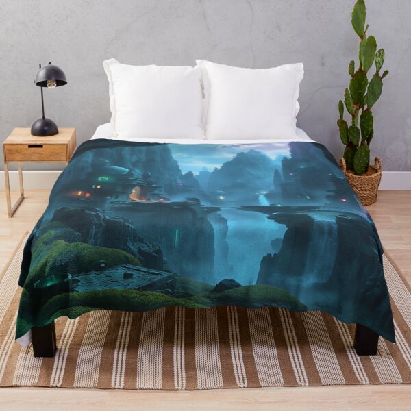 Item preview, Bioluminescent Canyon Temple Fantasy Landscape designed and sold by Luminous Wilds.