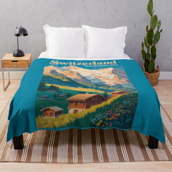 Item preview, Switzerland Landscape Illustration Travel Art Vintage designed and sold by KrisSidDesigns.