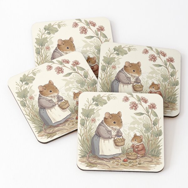 Item preview, Mother and Child Mouse Harvesting Berries designed and sold by Pasteltone.