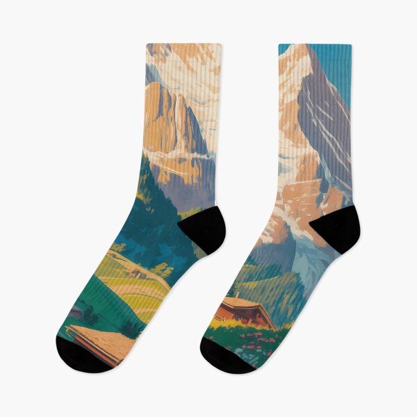 Item preview, Switzerland Landscape Illustration Travel Art Vintage designed and sold by KrisSidDesigns.