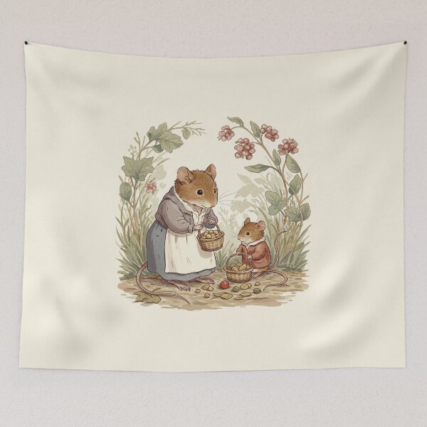 Item preview, Mother and Child Mouse Harvesting Berries designed and sold by Pasteltone.