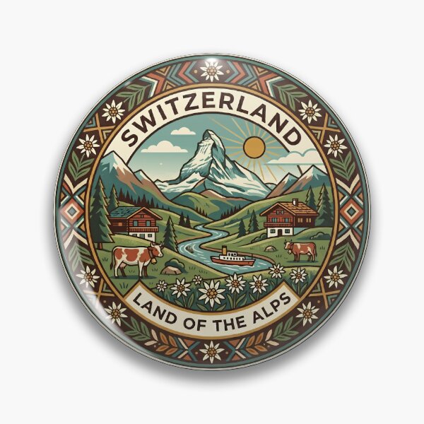 Item preview, Switzerland Illustration Travel Art Badge designed and sold by KrisSidDesigns.