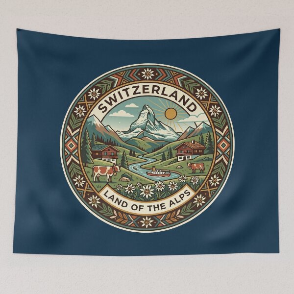Item preview, Switzerland Illustration Travel Art Badge designed and sold by KrisSidDesigns.