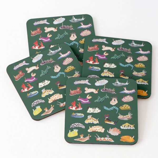 Item preview, Pattern 27 Nudibranch - sea slug - dark green designed and sold by Poulpimousse.