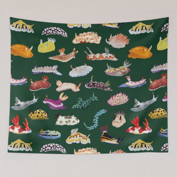 Item preview, Pattern 27 Nudibranch - sea slug - dark green designed and sold by Poulpimousse.