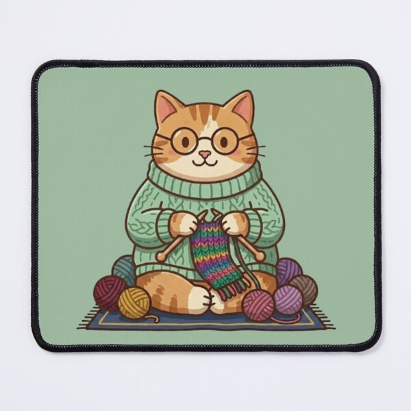 Item preview, Knitting Cat – Cozy Craft Animal Art designed and sold by Dogandesighn.