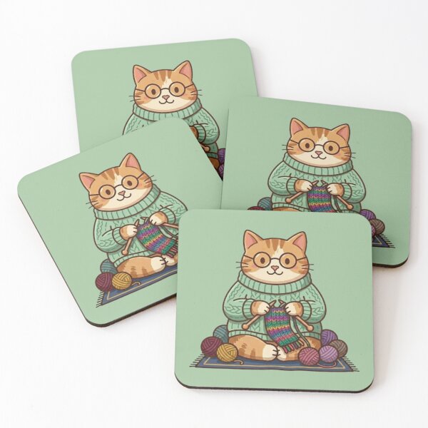 Item preview, Knitting Cat – Cozy Craft Animal Art designed and sold by Dogandesighn.