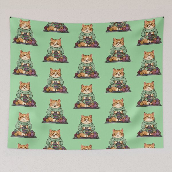 Item preview, Knitting Cat – Cozy Craft Animal Art designed and sold by Dogandesighn.