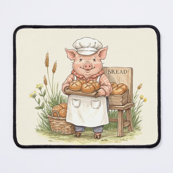 Item preview, Little Pig Baker Selling Fresh Bread Illustration designed and sold by Pasteltone.