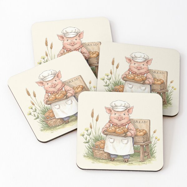 Item preview, Little Pig Baker Selling Fresh Bread Illustration designed and sold by Pasteltone.