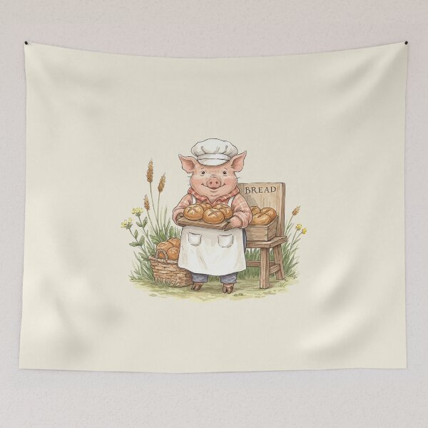 Item preview, Little Pig Baker Selling Fresh Bread Illustration designed and sold by Pasteltone.