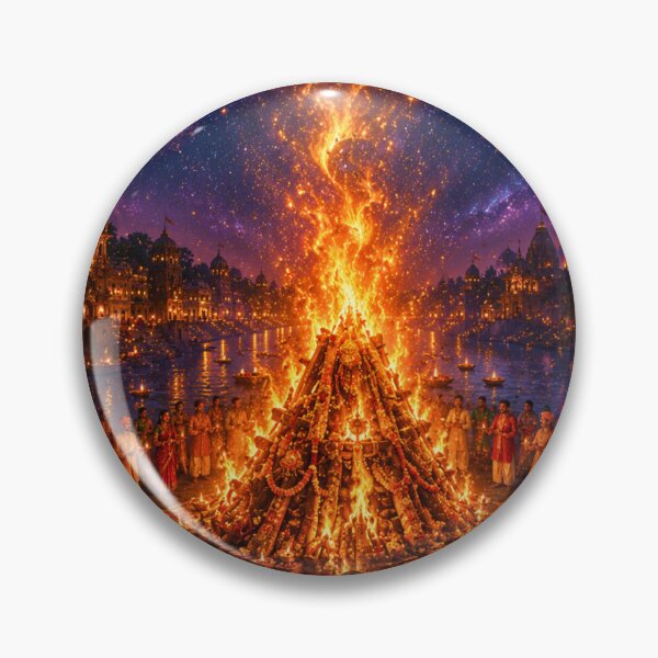 Item preview, Holika Dahan Cosmic Fire Ritual | Spiritual Holi Bonfire Art designed and sold by Homyar.