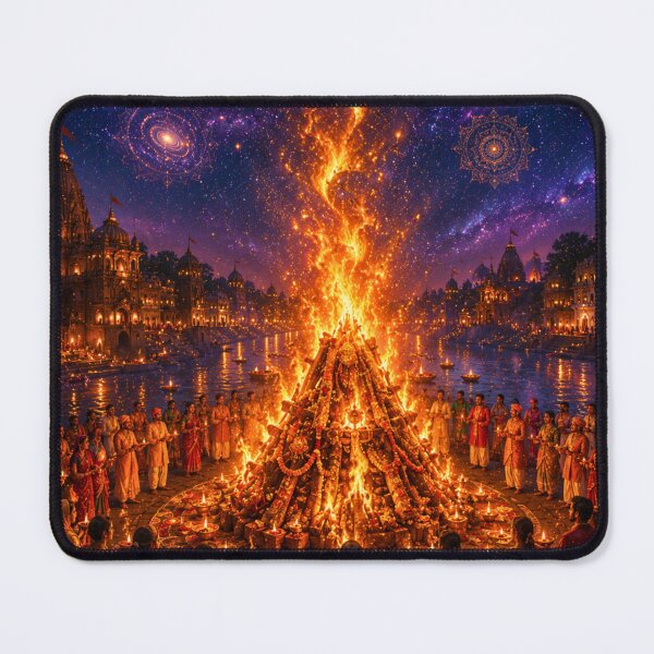 Item preview, Holika Dahan Cosmic Fire Ritual | Spiritual Holi Bonfire Art designed and sold by Homyar.