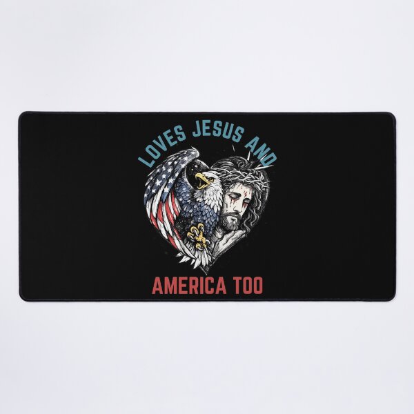 Item preview, Loves Jesus and America Too Patriotic Christian USA Shirt Design designed and sold by Teetreasure2.