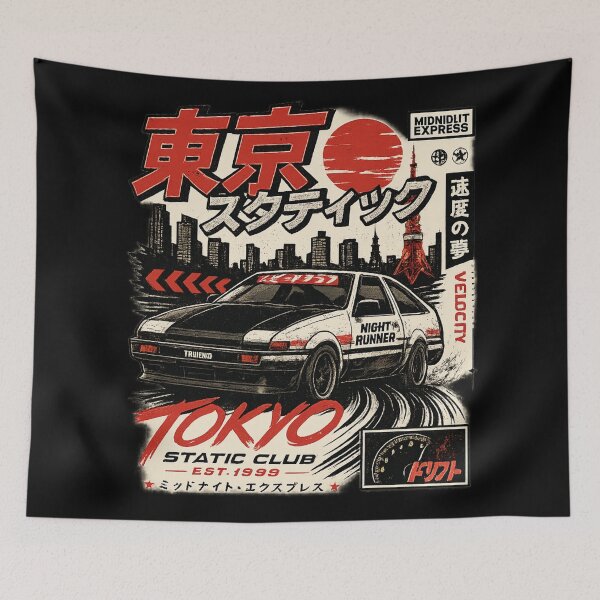 Item preview, Tokyo Drift AE86 – JDM Night Runner | Retro Japanese Racing Car Poster / Sticker designed and sold by MartBook.