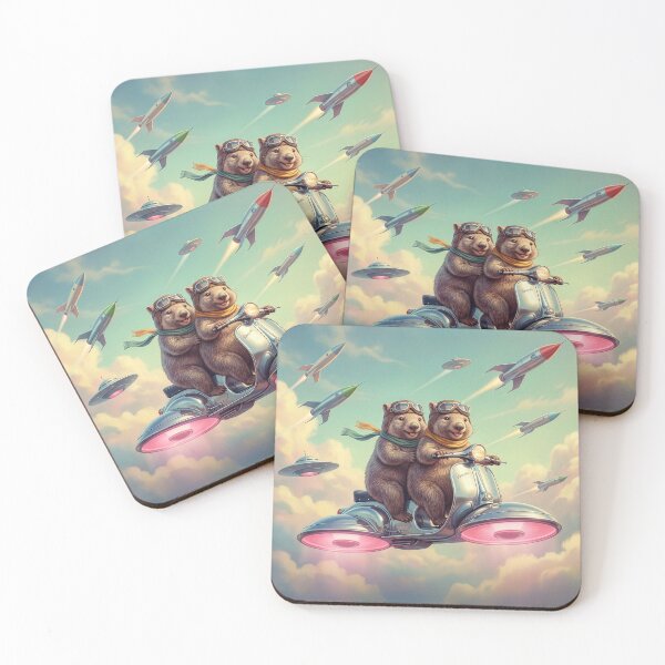 Item preview, Happy Wombats Ride the Skies in Their Hovercraft designed and sold by Tridentulus.