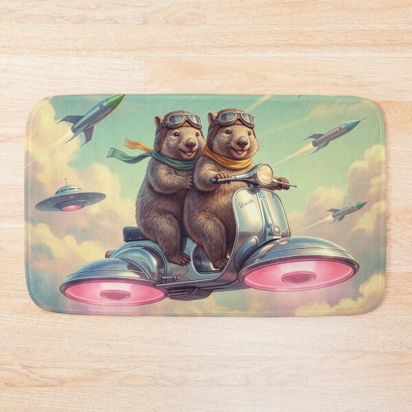Item preview, Happy Wombats Ride the Skies in Their Hovercraft designed and sold by Tridentulus.