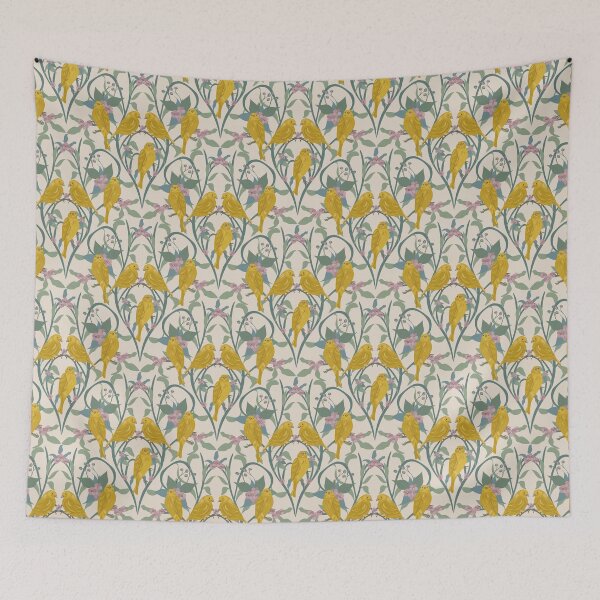 Item preview, Art Nouveau Yellow Bird Pattern – Vintage Botanical Seamless Wallpaper Design designed and sold by olenapetol.