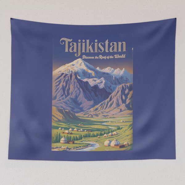 Item preview, Tajikistan Landscape Illustration Travel Art Vintage designed and sold by KrisSidDesigns.