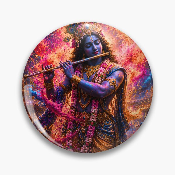 Item preview, Krishna Playing Flute Through a Holi Storm | Vrindavan Fantasy Art designed and sold by Homyar.