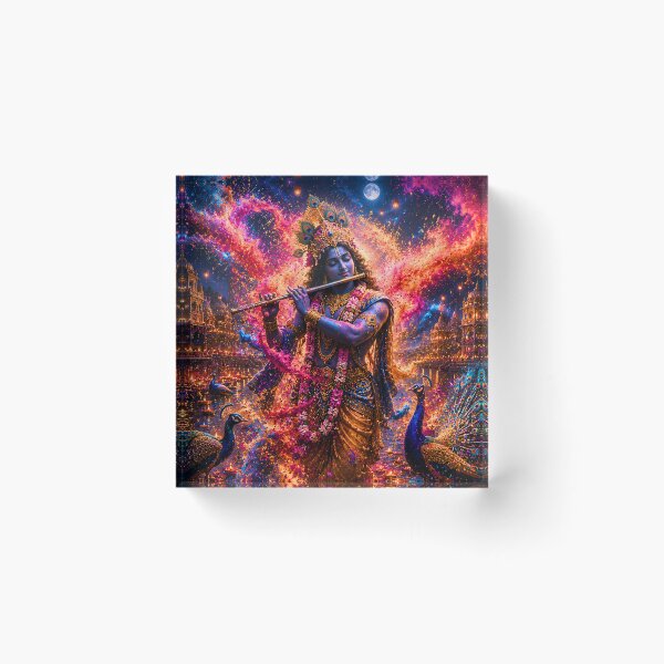 Item preview, Krishna Playing Flute Through a Holi Storm | Vrindavan Fantasy Art designed and sold by Homyar.