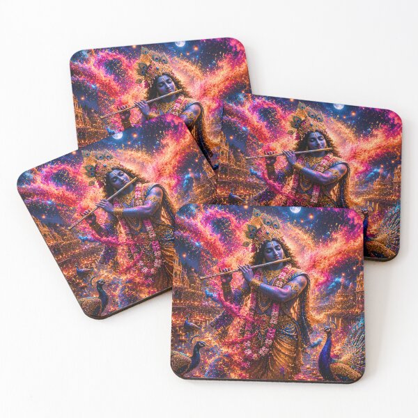 Item preview, Krishna Playing Flute Through a Holi Storm | Vrindavan Fantasy Art designed and sold by Homyar.
