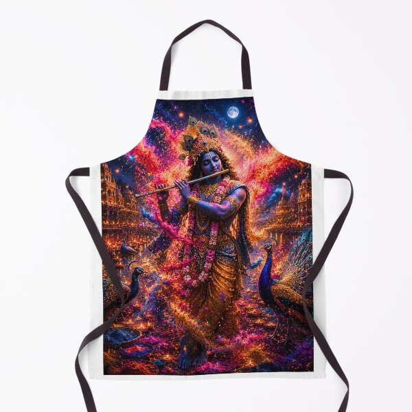 Item preview, Krishna Playing Flute Through a Holi Storm | Vrindavan Fantasy Art designed and sold by Homyar.