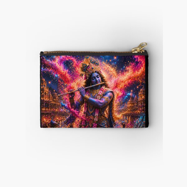 Item preview, Krishna Playing Flute Through a Holi Storm | Vrindavan Fantasy Art designed and sold by Homyar.