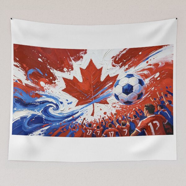 Item preview, Abstract Canada Soccer Art – Maple Leaf Energy, Dynamic Football Crowd Painting designed and sold by DreamyTupelo.