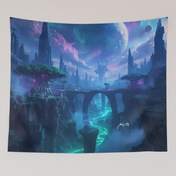 Item preview, Pandora Style Floating Islands with Glowing Rivers and Aurora Sky designed and sold by Luminous Wilds.